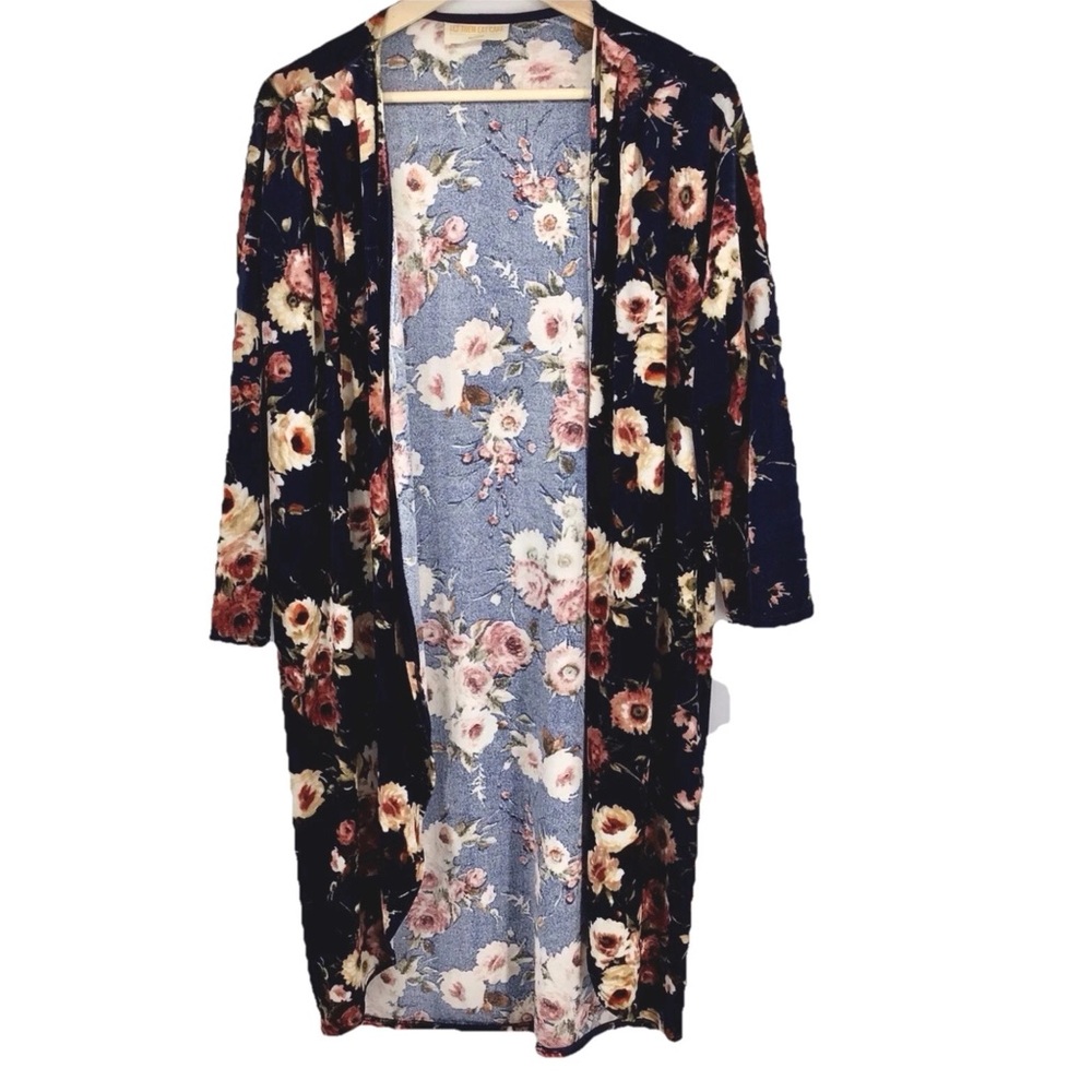 Let Them Eat Cake Velvet Floral Long Sleeve Open Kimono Cardigan Sz Medium
